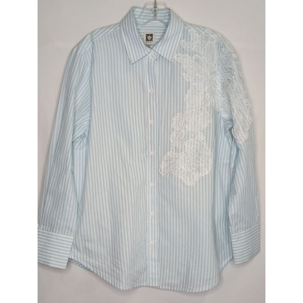Anne Klein Women's size small 100% Cotton Embroidery Button Down Shirt